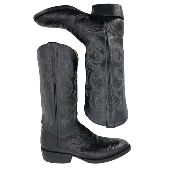 Luskey's Ryon's Mens size 9.5D Black Ostrich Exotic Leather Cowboy Western Boots - Picture 13 of 16